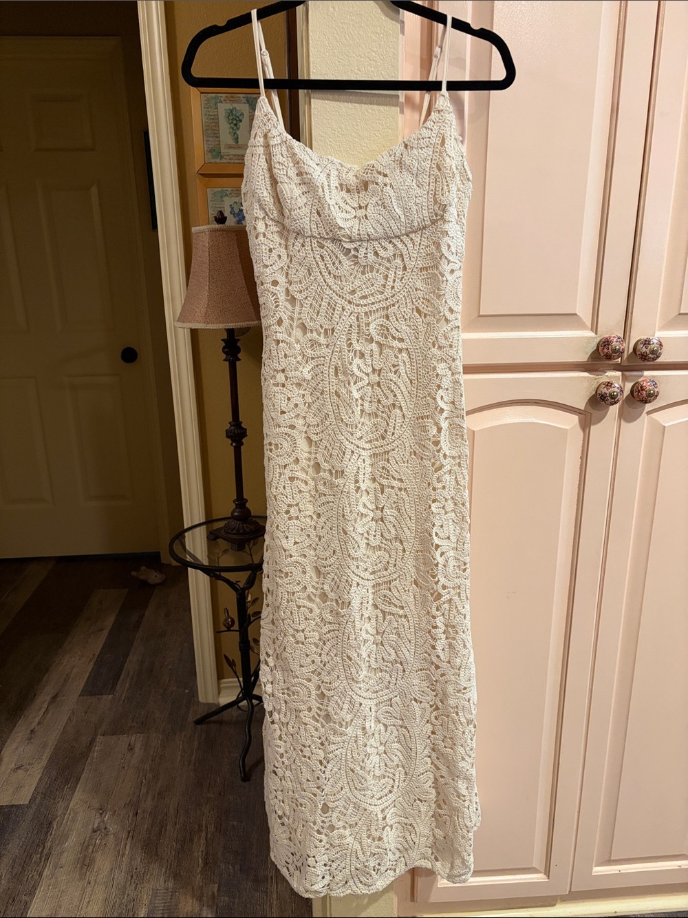 Bardot Adoni Crochet Midi Dress — Light Beige
